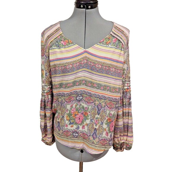 Maeve Tops - Maeve By Anthropologie Oversized Boho Balloon Sleeve Floral Peasant Blouse Sz XS